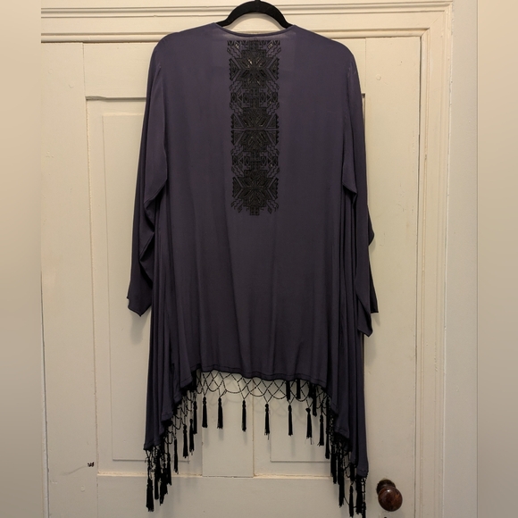 Johnny Was Love and Liberty Navy Blue Silk Kimono/ Jacket w/ Black Embroidery- M - Picture 2 of 5